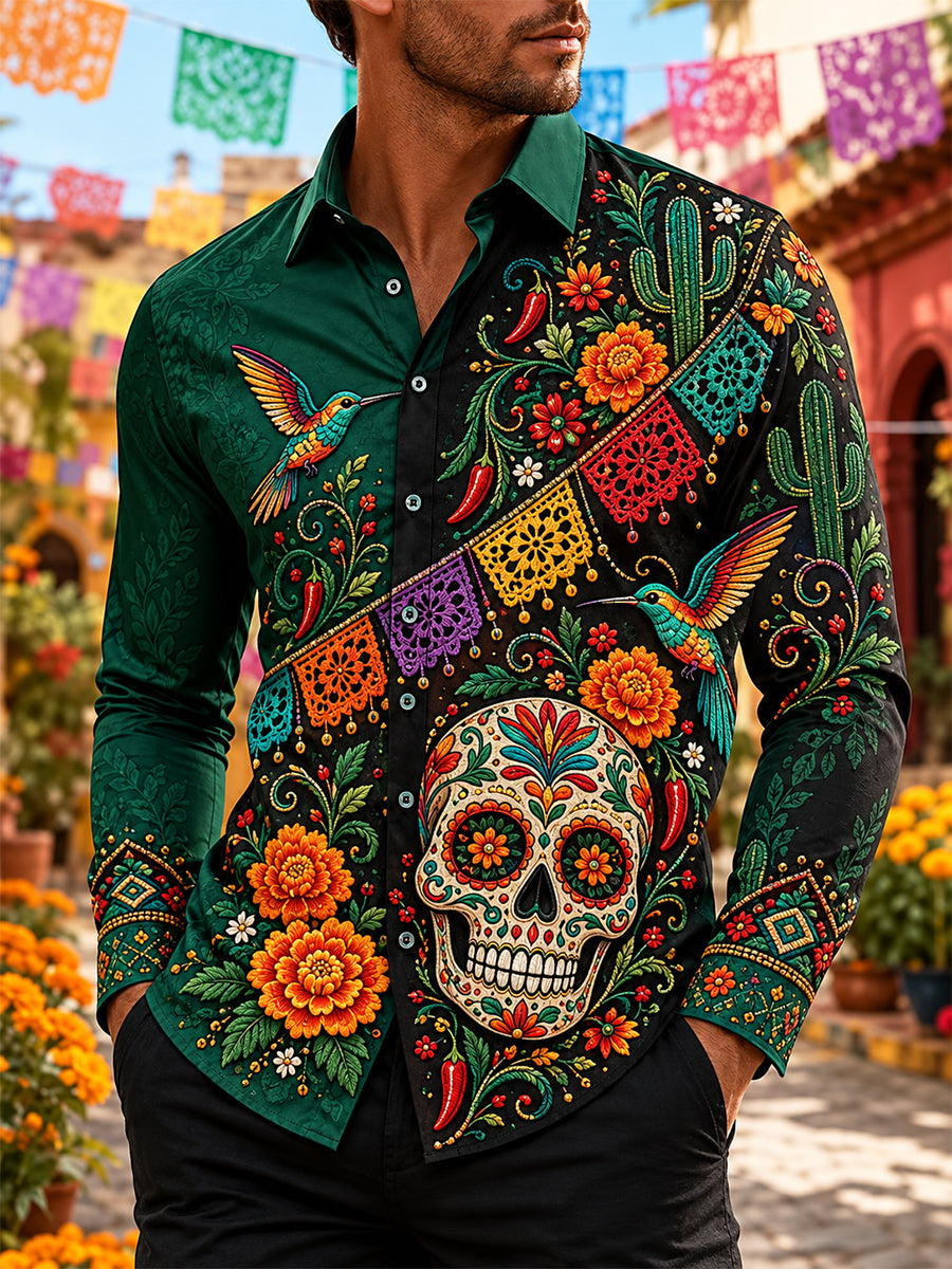 Camisa de waffle para hombre con diseño del Día de los Muertos de México