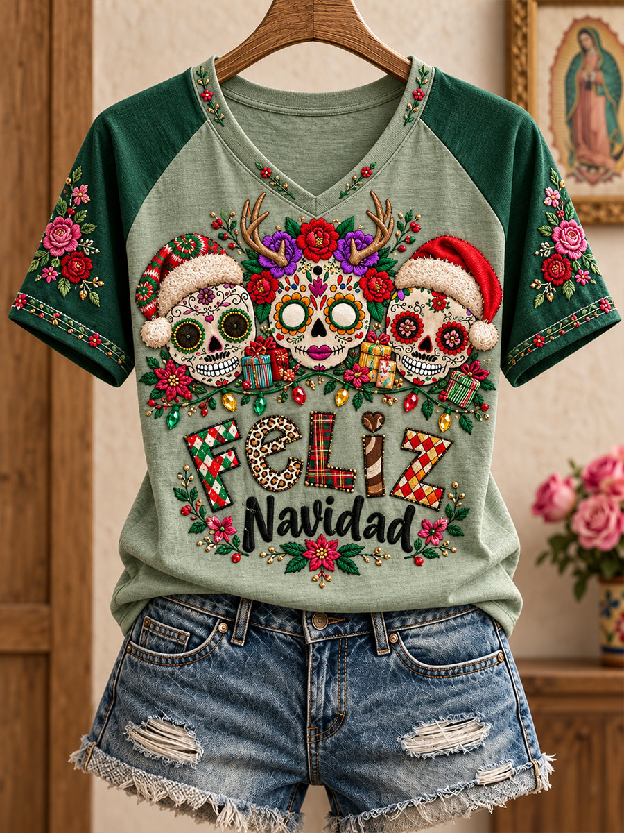 Camiseta impresa del arte de la Navidad de México de las mujeres