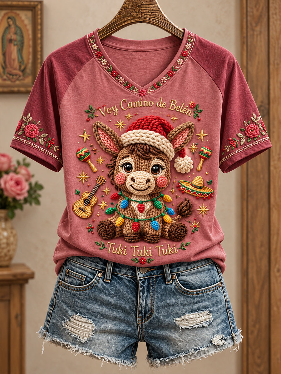 Camiseta estampada con diseño navideño de México para mujer