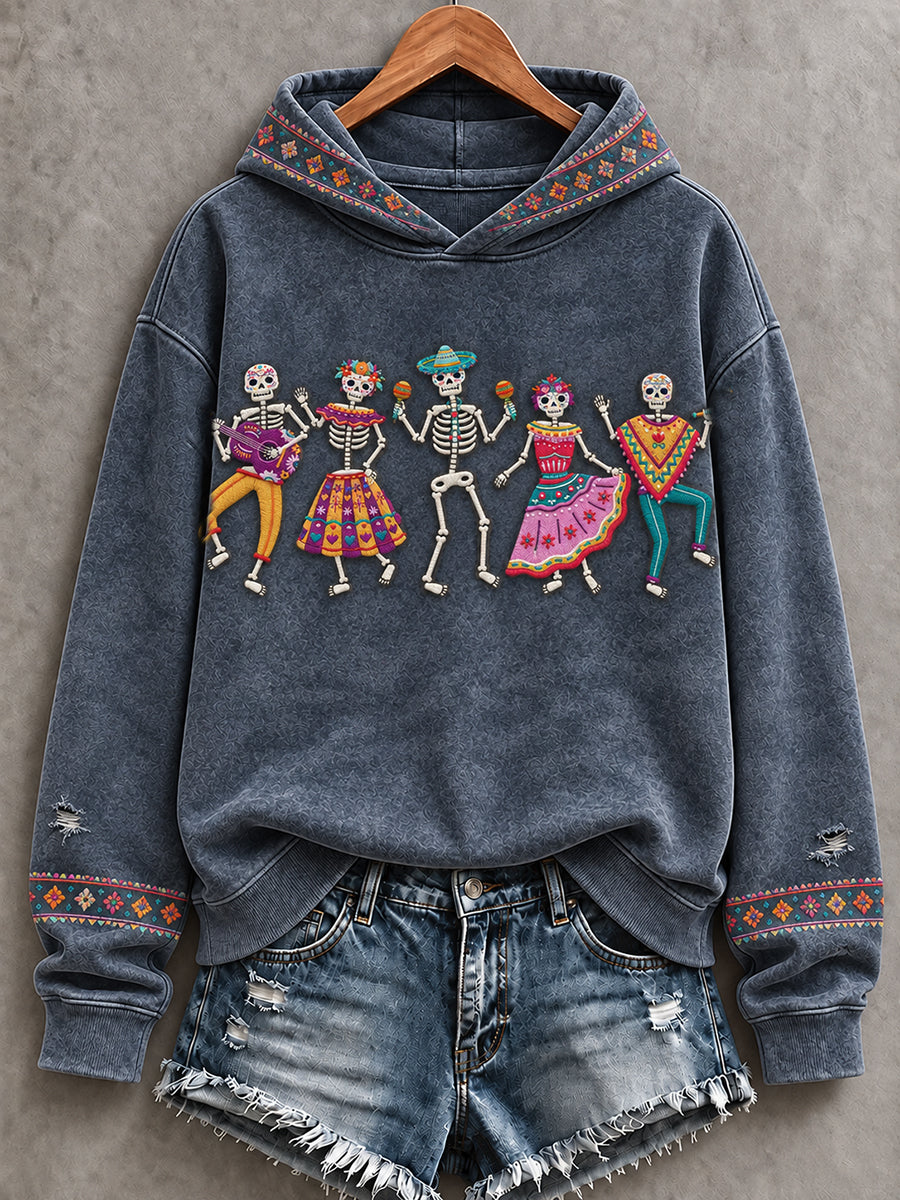 Sudadera con capucha estampada con diseño floral del Día de los Muertos mexicano para mujer