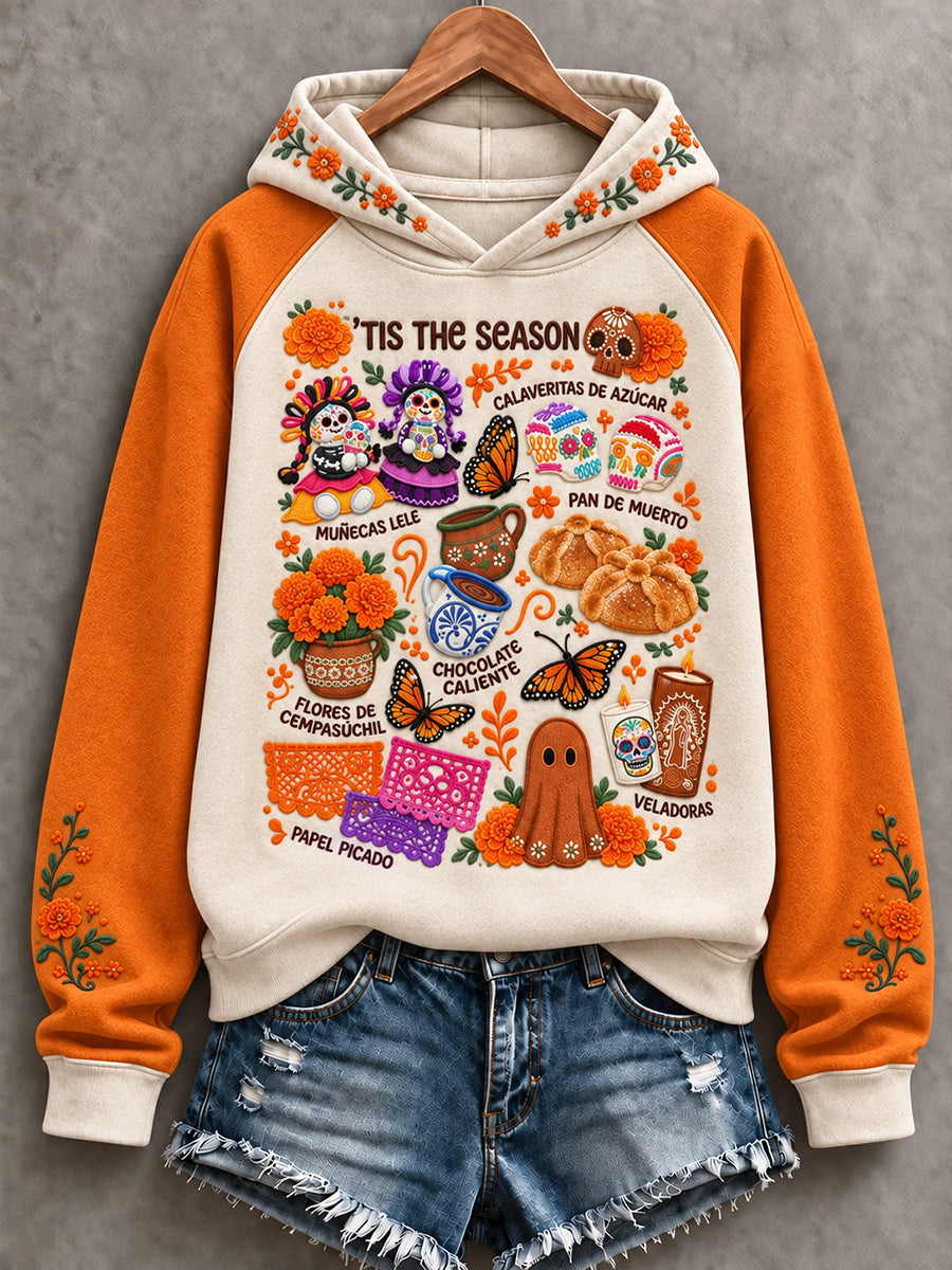 Sudadera con capucha estampada con diseño floral del Día de los Muertos mexicano para mujer