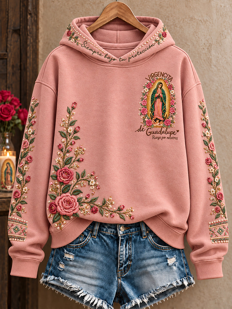 Sudadera con capucha estampada con diseño religioso para mujeres, Día de Nuestra Señora de Guadalupe, México