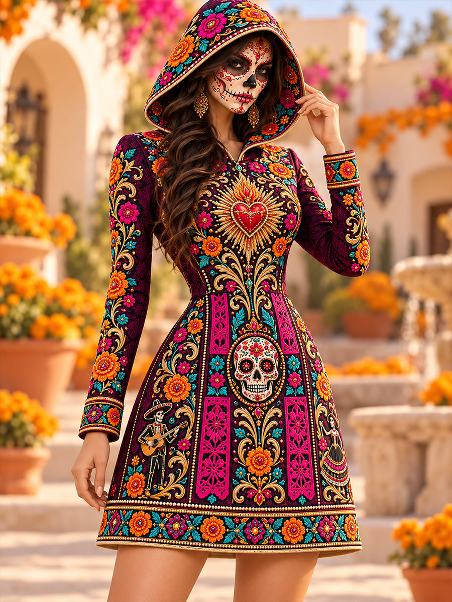 Día de México de los muertos Retro Imprimir Casual Mini vestido