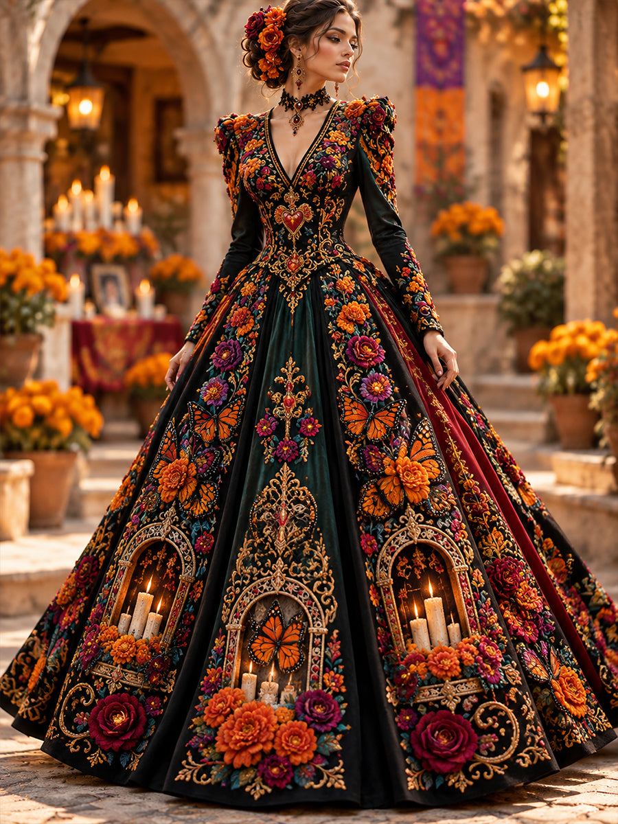 Vestido estampado de Día de Muertos mexicano para mujer
