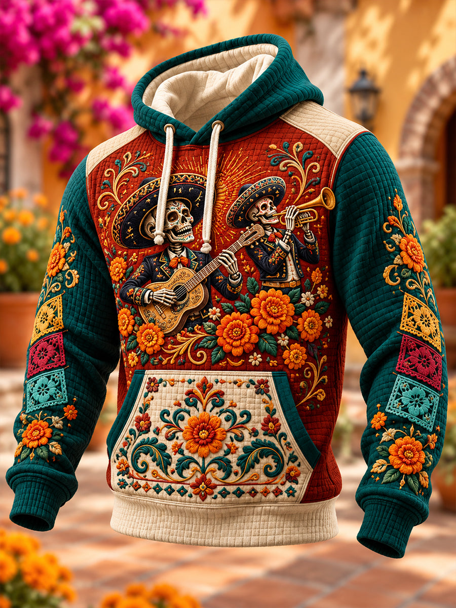 Sudadera con capucha de algodón a cuadros para hombre, Día de los Muertos de México