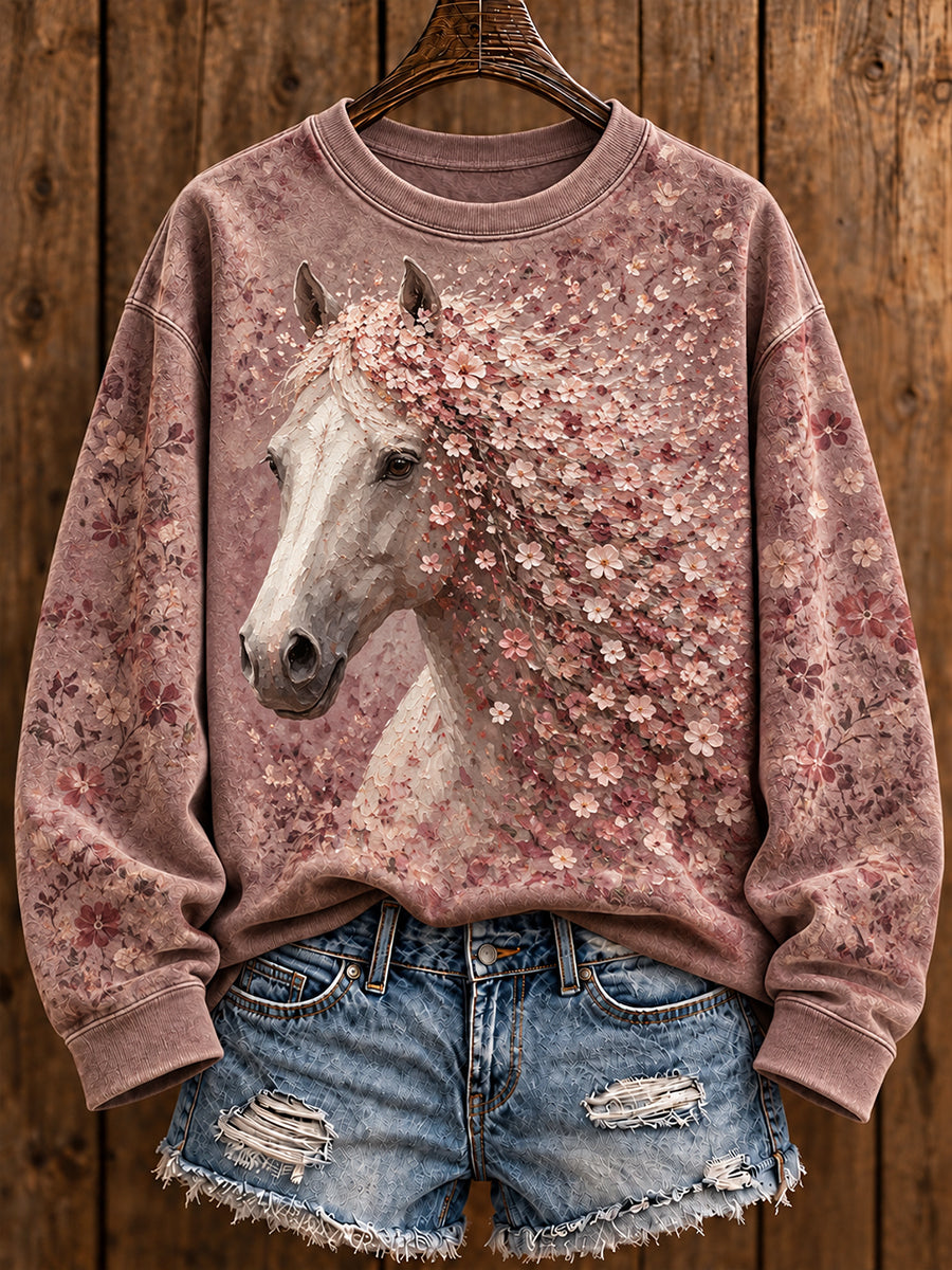 Mujer Vintage Western Syle caballos amante impreso sudadera