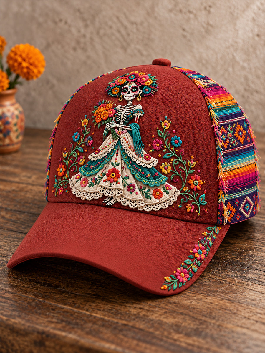 Gorro unisex con estampado floral del Día de los Muertos de México