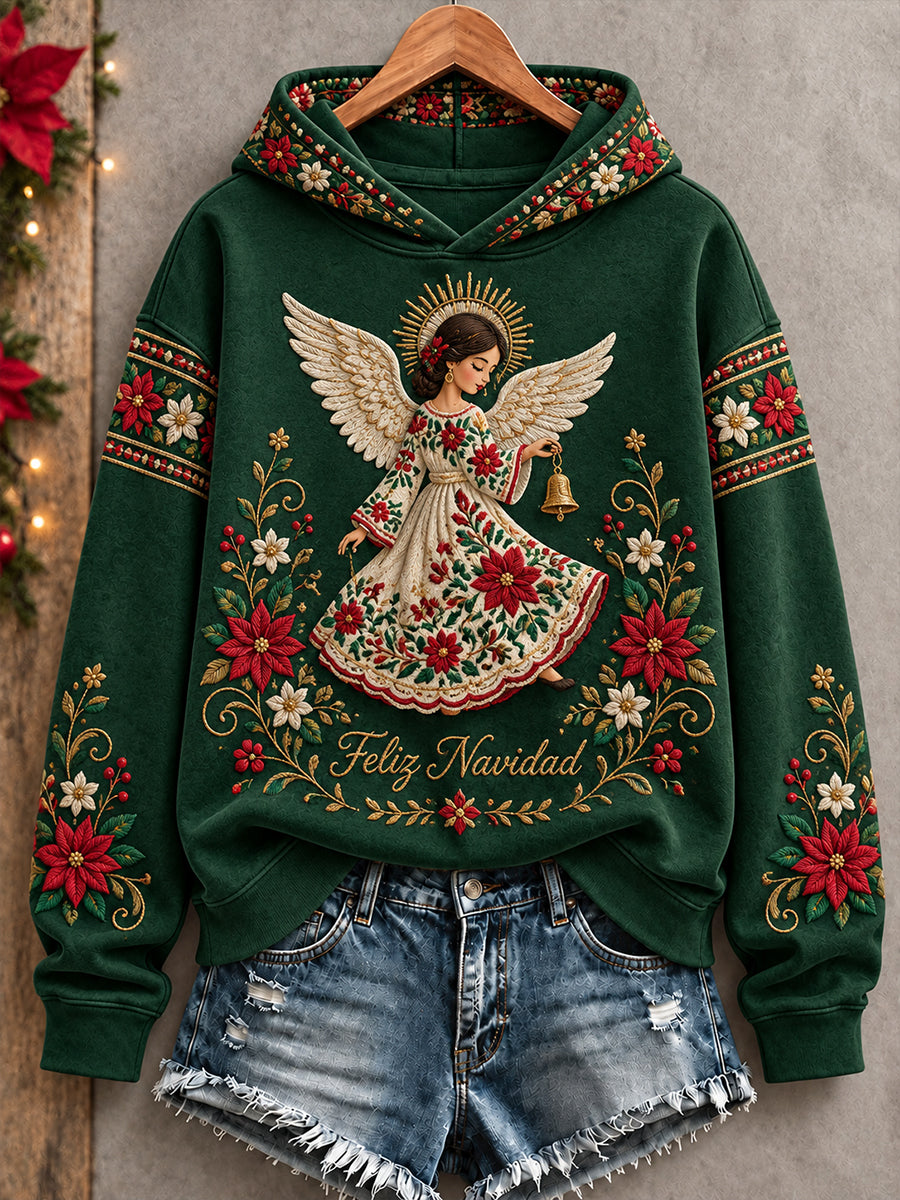 Sudadera con capucha estampada Feliz Navidad de México para mujer