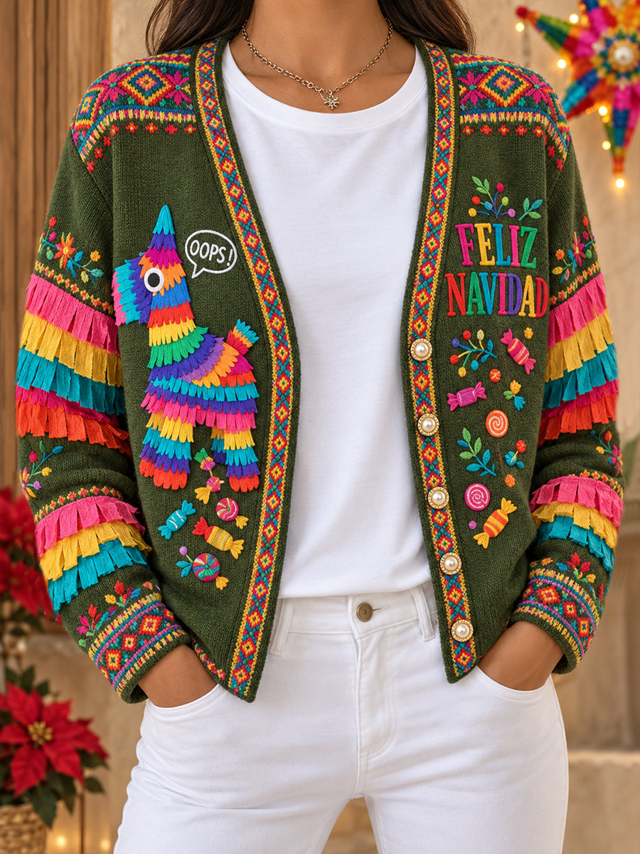 México Navidad Feliz Navidad Impreso Cardigan Mujer