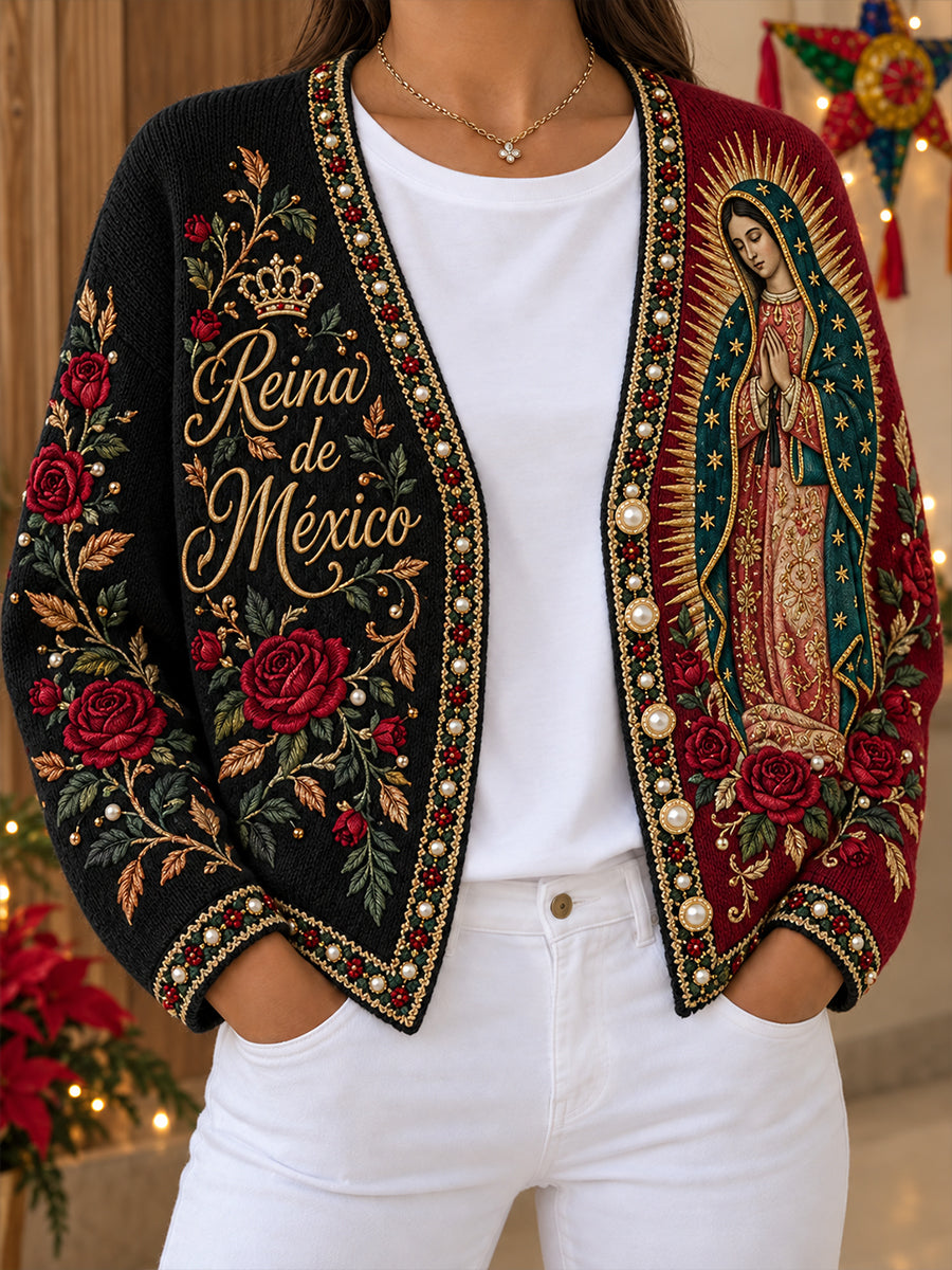 México de las mujeres Nuestra Señora de Guadalupe Día Arte Floral Impreso Cardigan