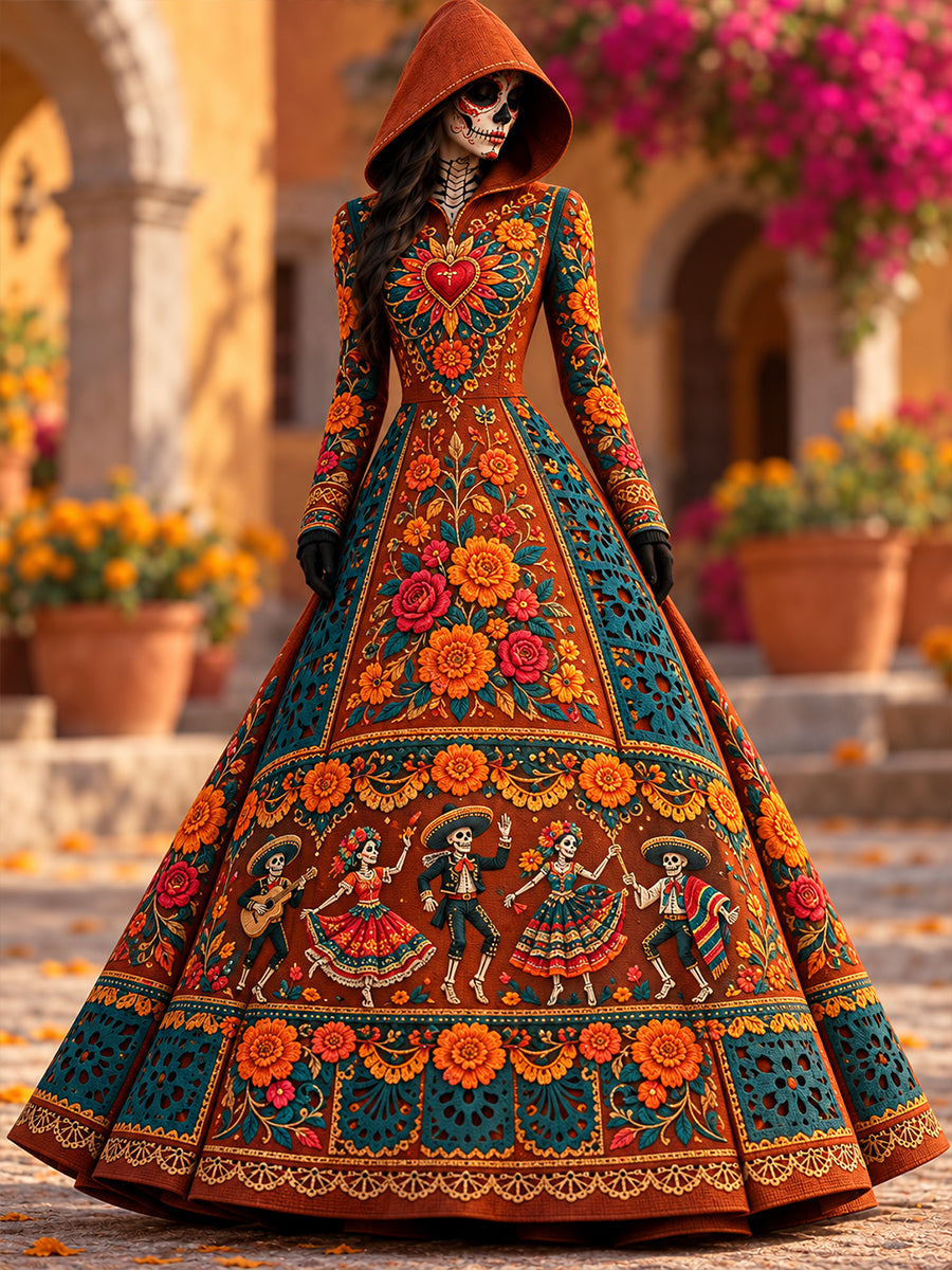 Vestido estampado de Día de Muertos mexicano para mujer
