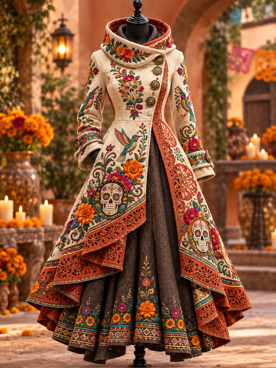 Vestido de Día de Muertos mexicano para mujer