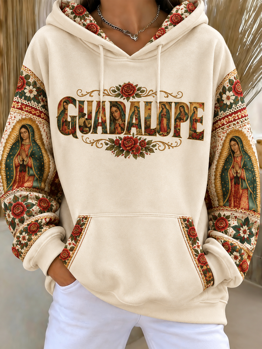 Fiesta de la mujer de Nuestra Señora de Guadalupe arte impreso sudadera con capucha