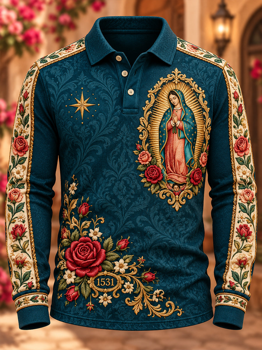 Hombres Fiesta de Nuestra Señora de Guadalupe México Camisa de manga larga