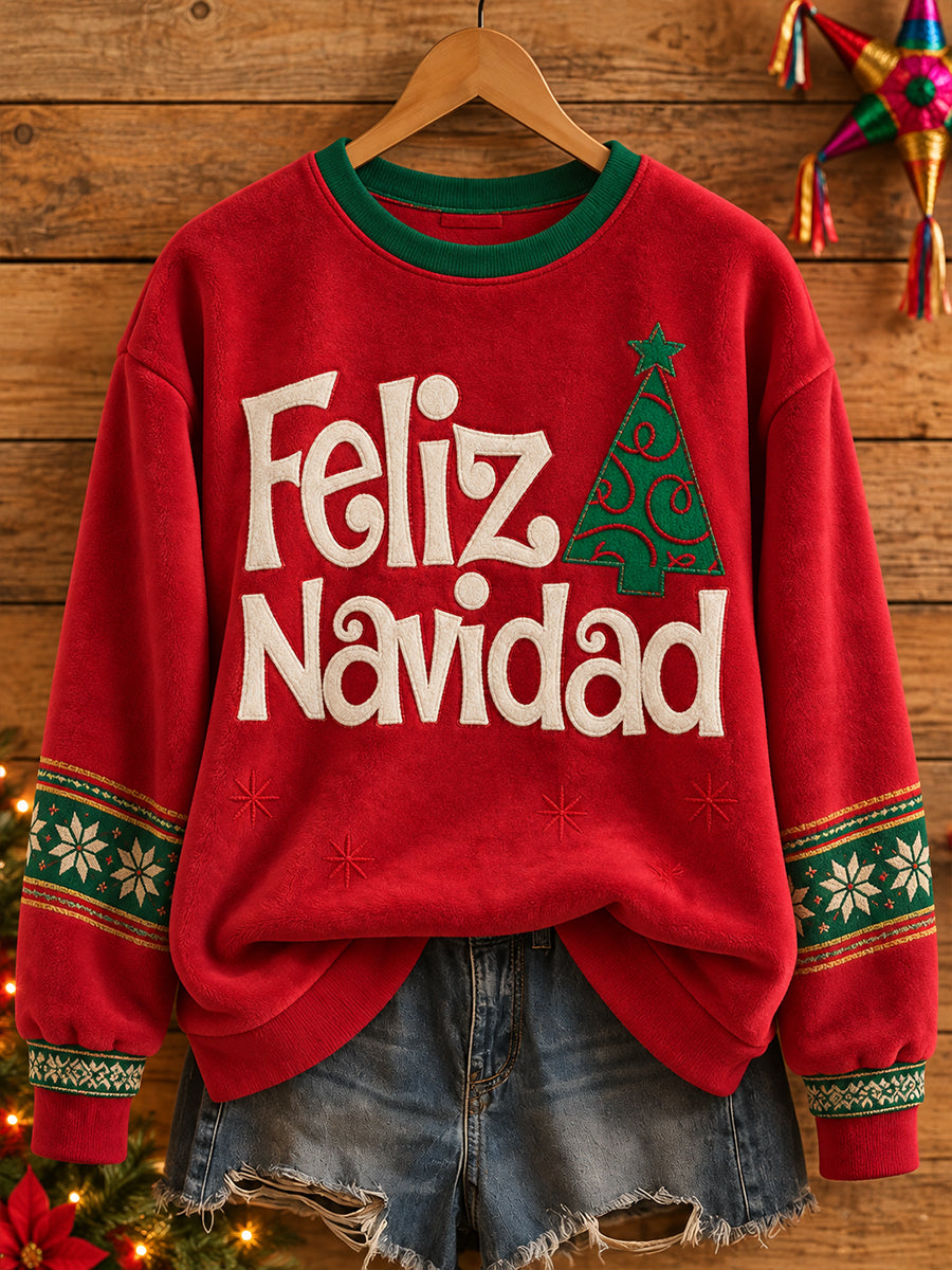 Sudadera de franela impresa Navidad Feliz Navidad de México para mujer