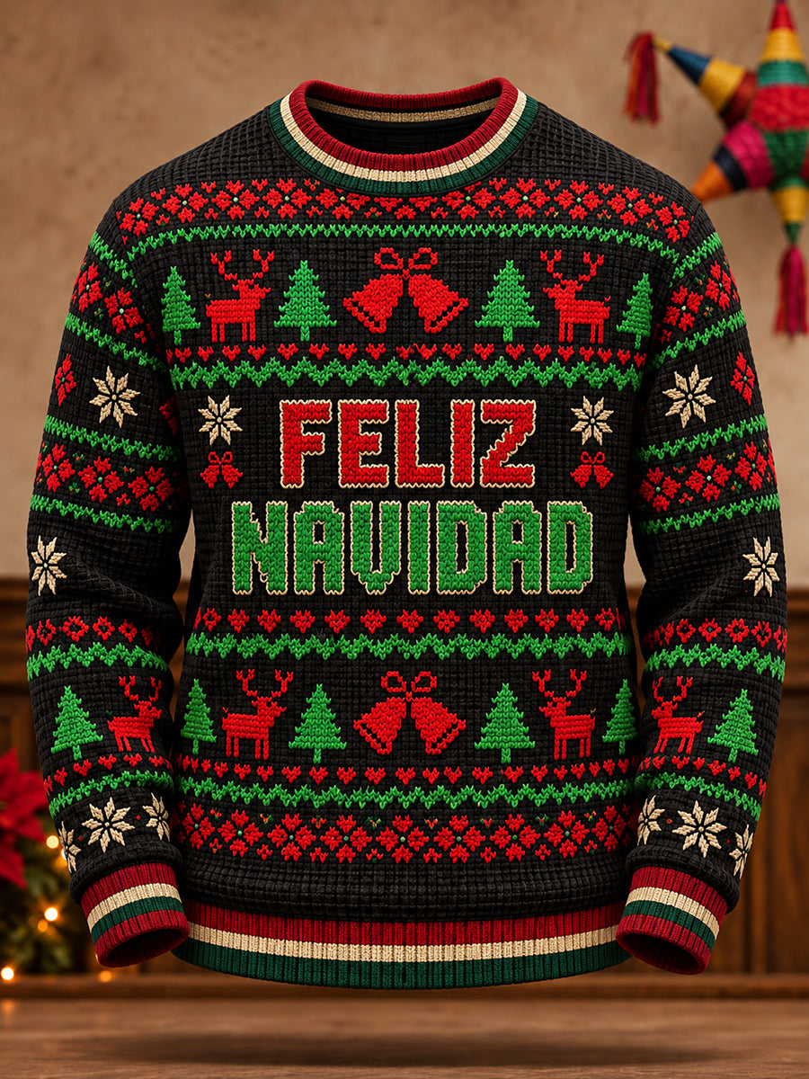 Suéter estampado México Navidad Feliz Navidad para hombre