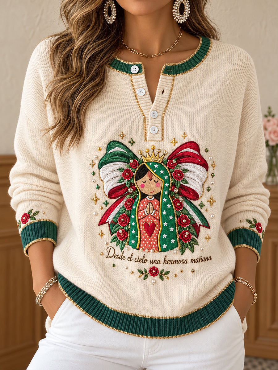 Camisetas casuales con estampado artístico del Día de Nuestra Señora de Guadalupe para mujer