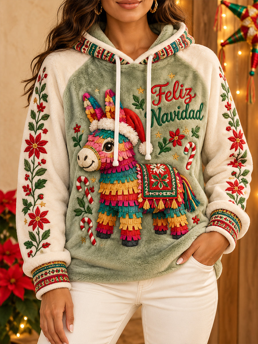Sudadera con capucha estampada para mujer, diseño navideño mexicano "Feliz Navidad"
