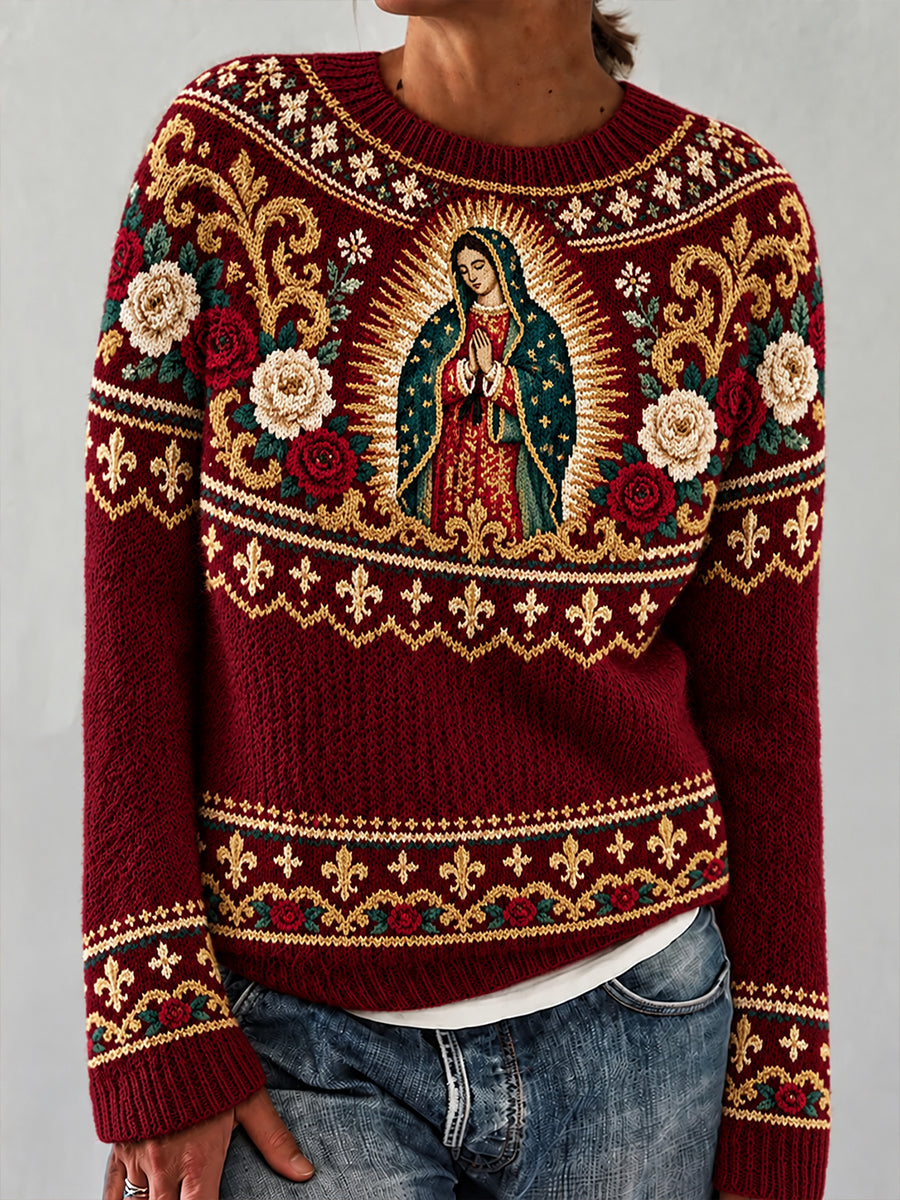 Suéter con cuello redondo de la Fiesta de Nuestra Señora de Guadalupe para mujer, México