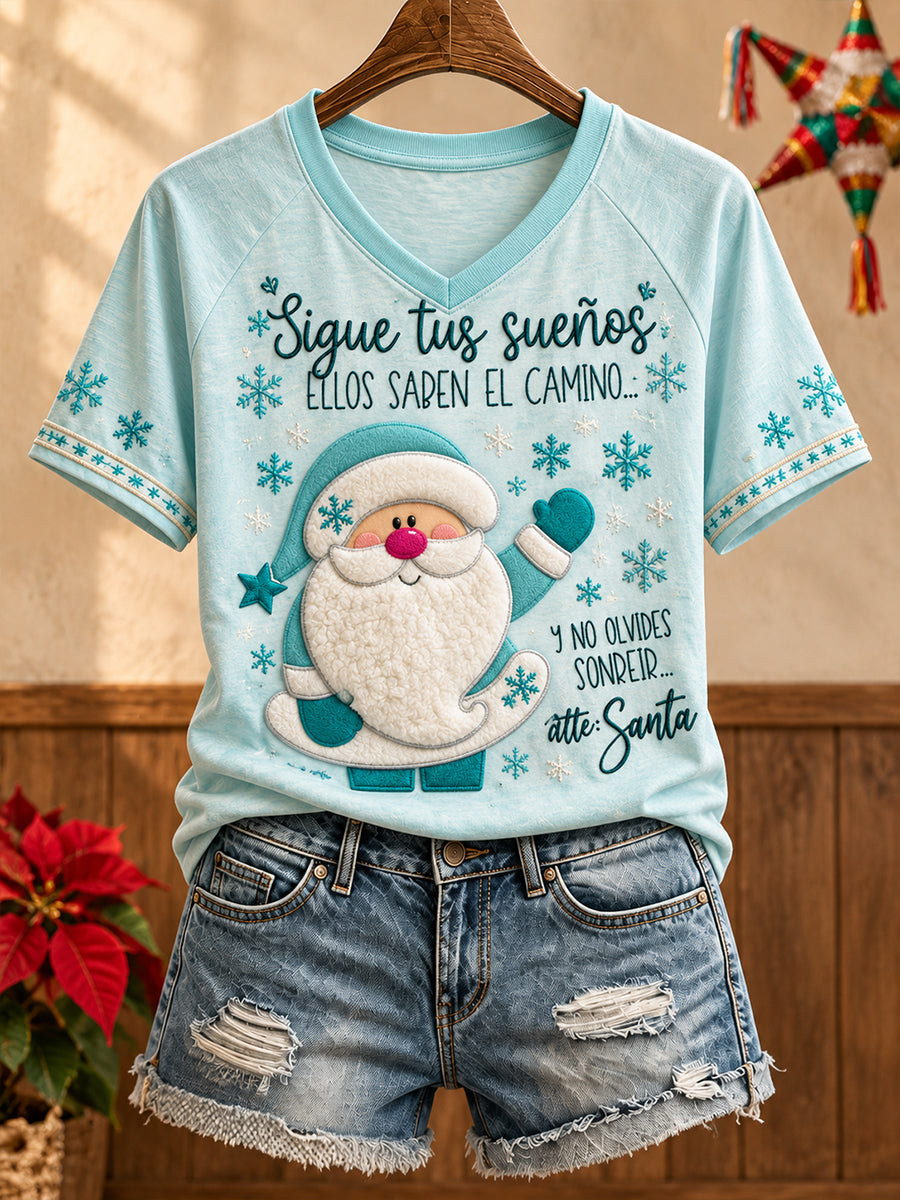 Camiseta estampada con diseño navideño mexicano para mujer: Feliz Navidad