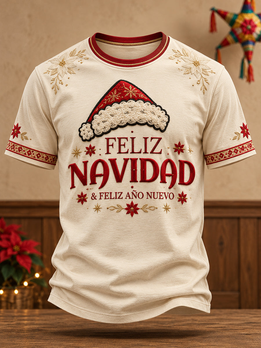 Hombres México Navidad Feliz Navidad Arte Impreso Camiseta