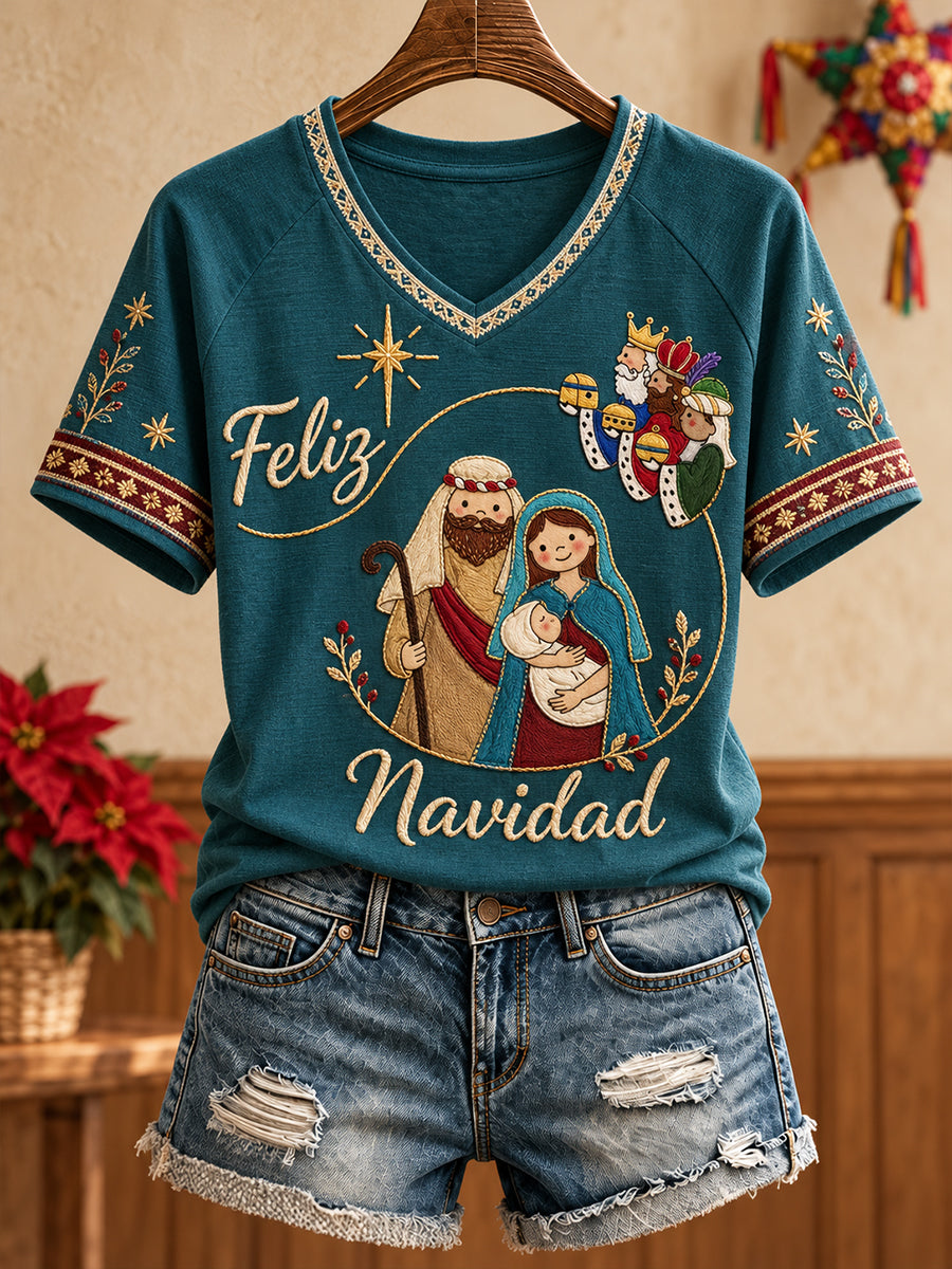 Camiseta México Navidad Feliz Navidad Art Printed para mujer