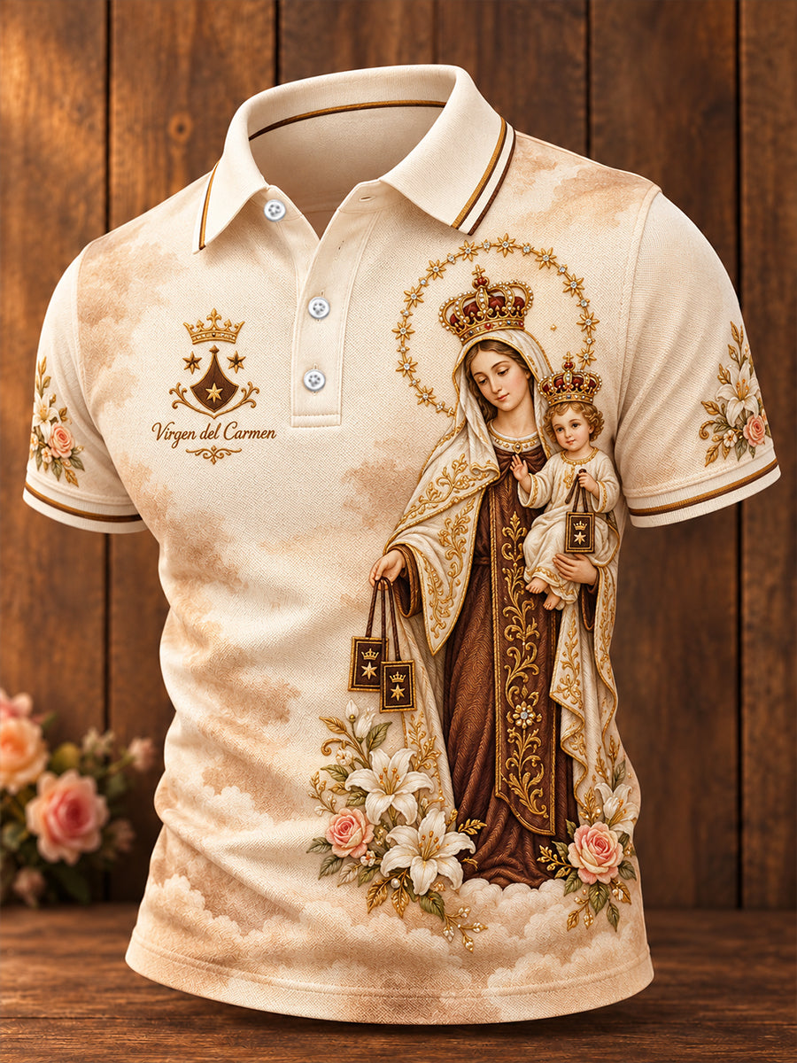 Camisetas casuales estampadas para hombre con diseño de la Virgen del Carmen de México