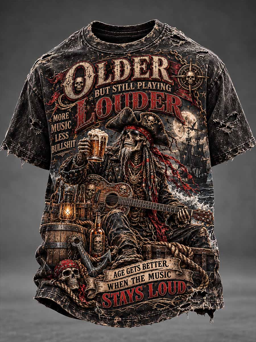 Camisa estampada con diseño rockero vintage para hombre
