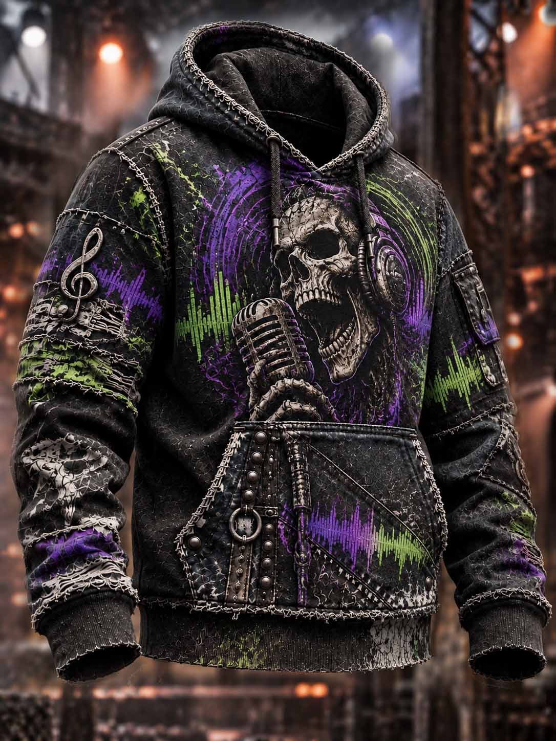 Sudadera con capucha estampada con diseño de calavera vintage para hombre