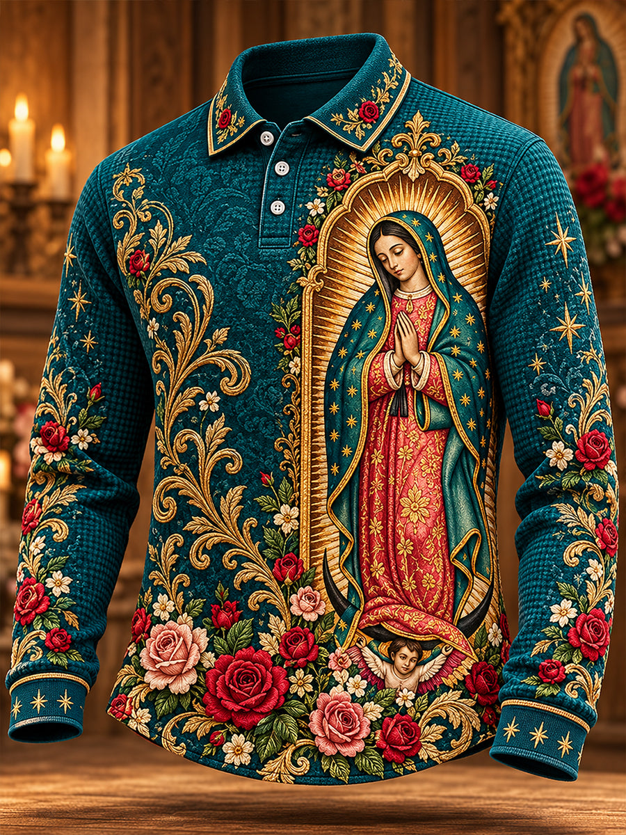 Polo de manga larga con estampado para hombre, Fiesta de Nuestra Señora de Guadalupe, México