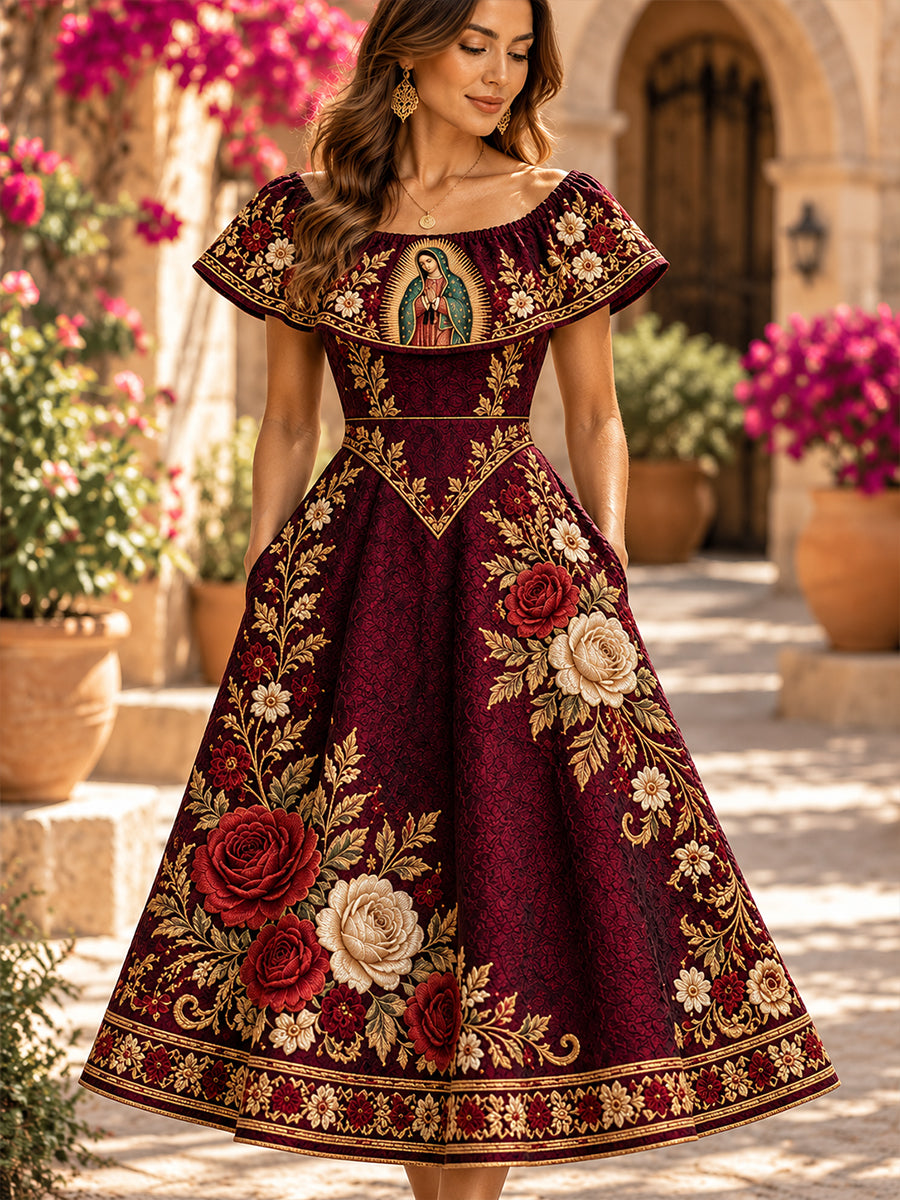 Vestido mexicano de la Fiesta de Nuestra Señora de Guadalupe para mujer