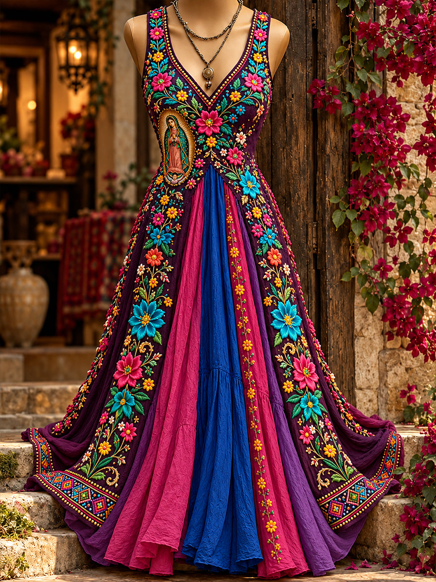 Fiesta de las mujeres de Nuestra Señora de Guadalupe México Flowy Maxi vestido