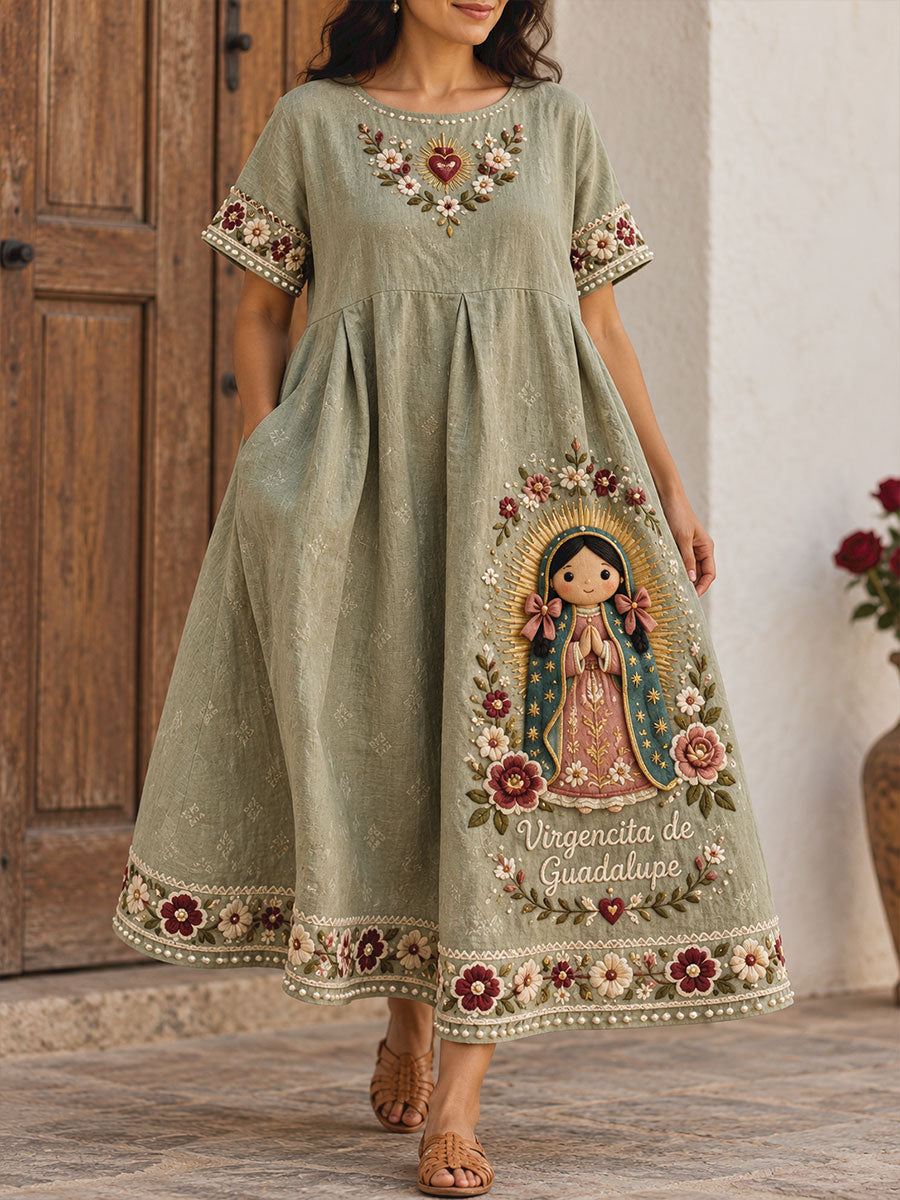 Vestido estampado con arte de la Virgen de Guadalupe de México para mujer