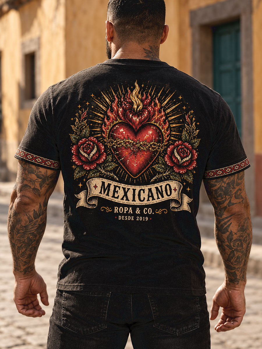 Camiseta estampada de arte mexicano para hombre