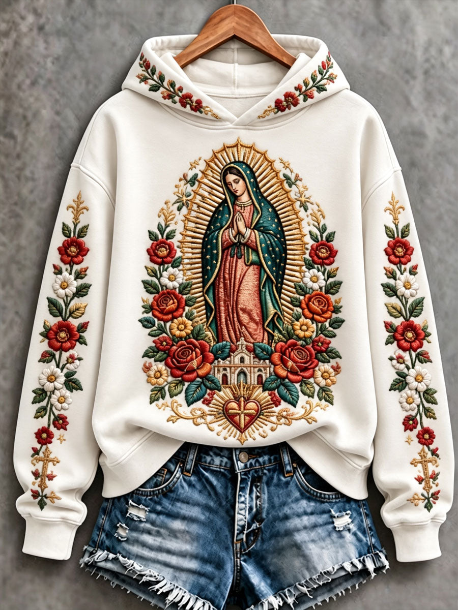 Sudadera estampada de corte regular con diseño artístico de la Fiesta de Nuestra Señora de Guadalupe para mujer