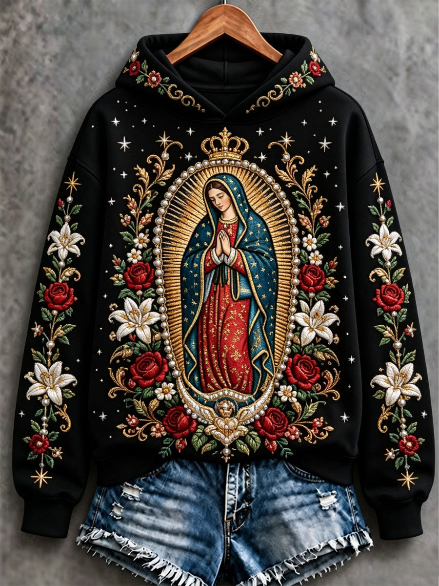 Sudadera estampada de corte regular con diseño artístico de la Fiesta de Nuestra Señora de Guadalupe para mujer