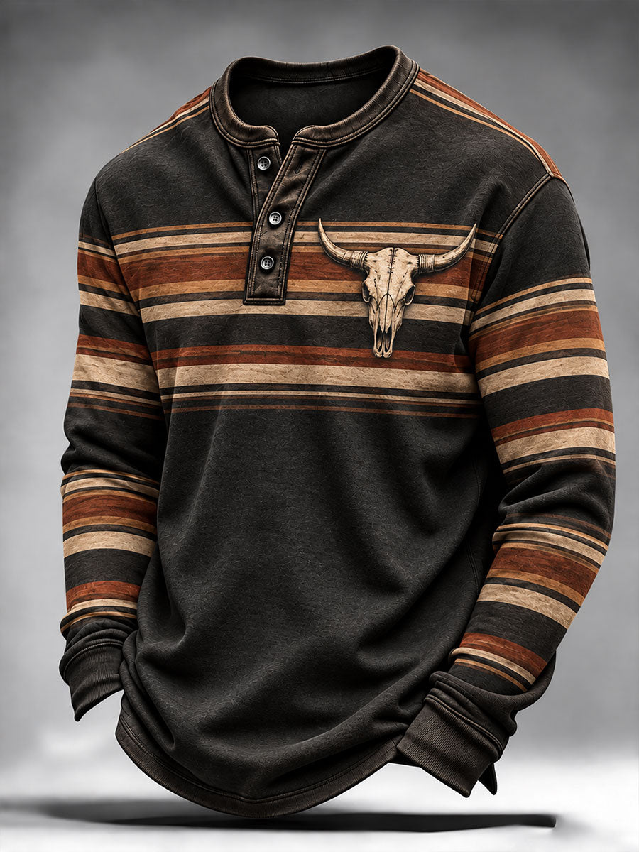 Camiseta de manga larga con estampado vintage estilo vaquero para hombre