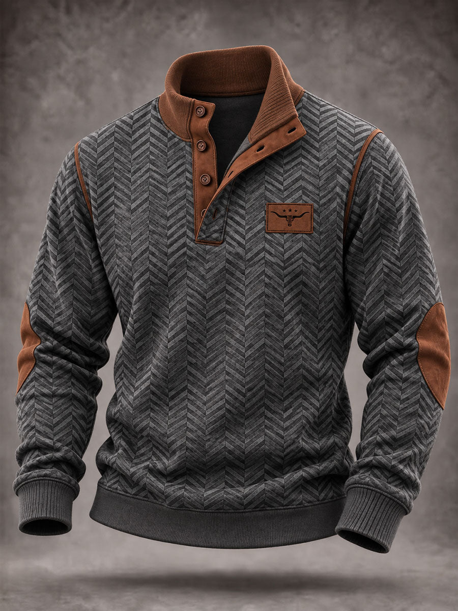 Sudadera con capucha para hombre, estilo vaquero vintage, estampada y con cuatro botones