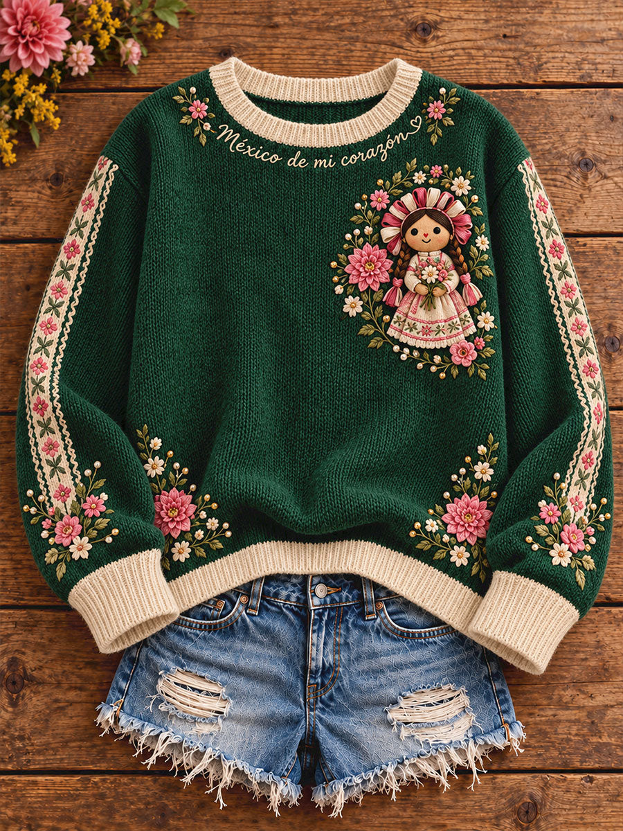 Suéter estampado con motivos de la cultura popular mexicana para mujer