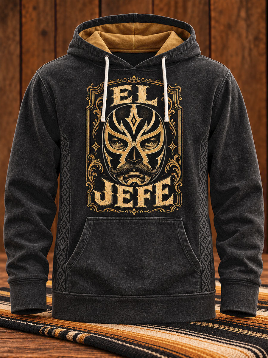 Sudadera con capucha estampada con frase mexicana para hombre