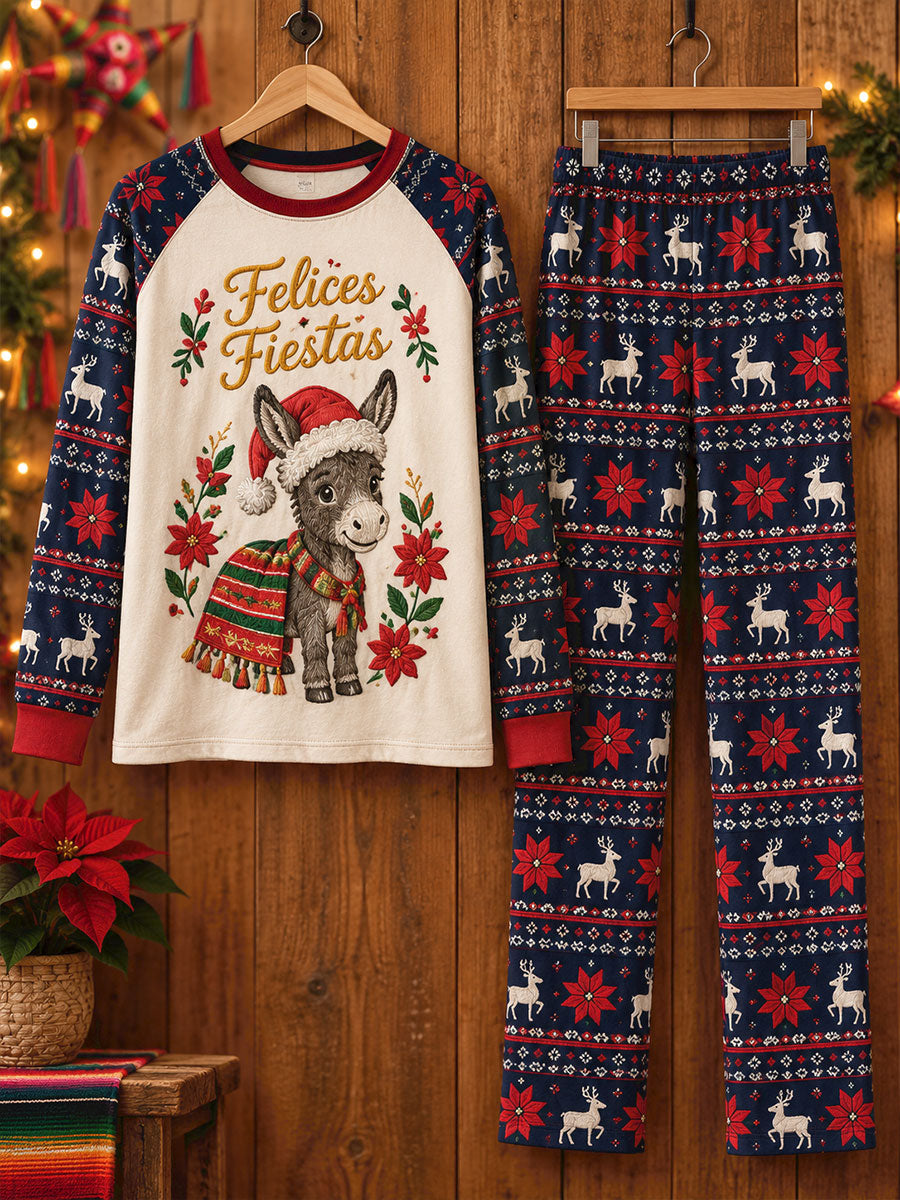 Conjuntos de pijamas estampados con diseño navideño mexicano "Feliz Navidad" para mujer