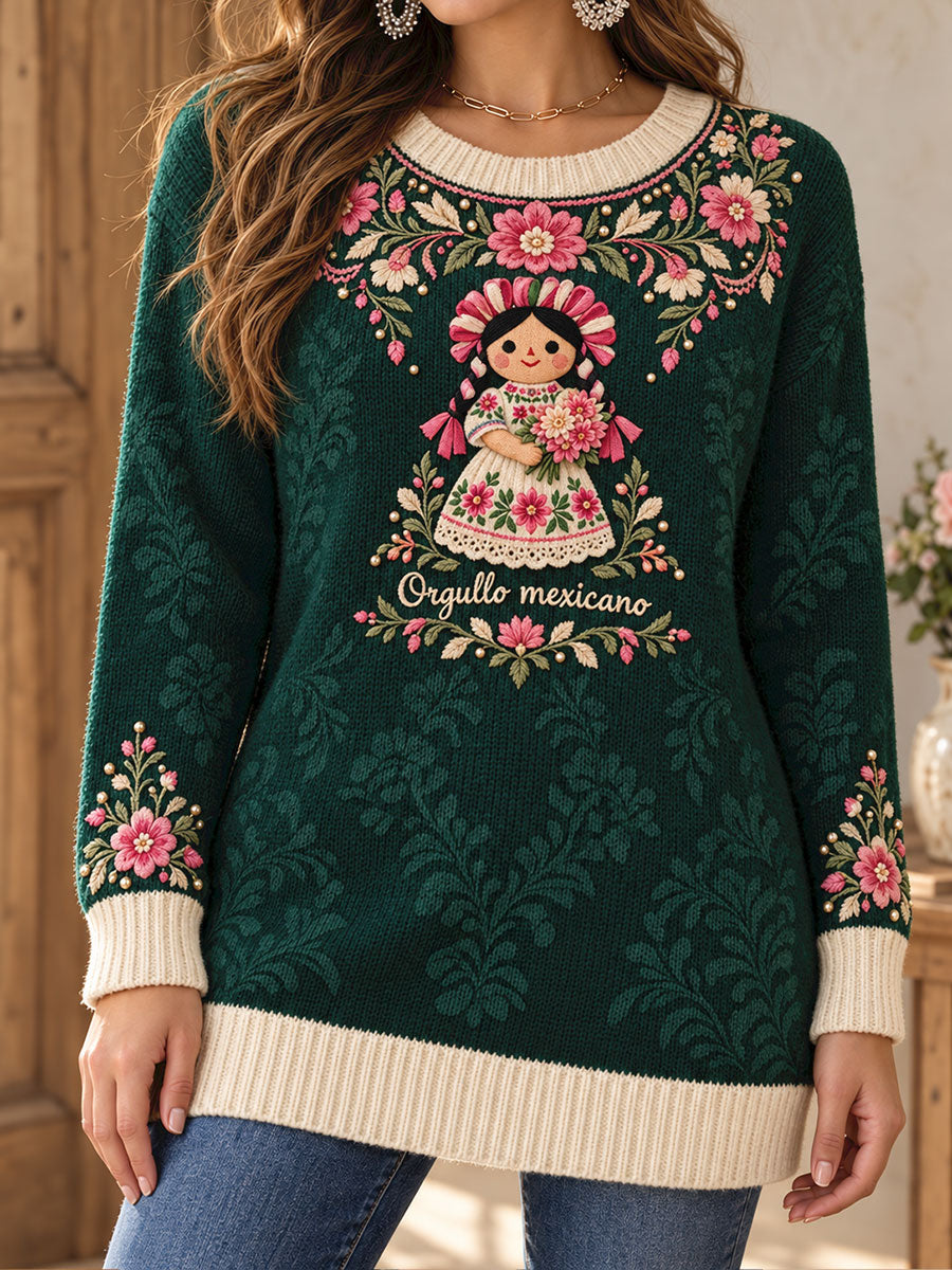 Suéter estampado con motivos de la cultura popular mexicana para mujer