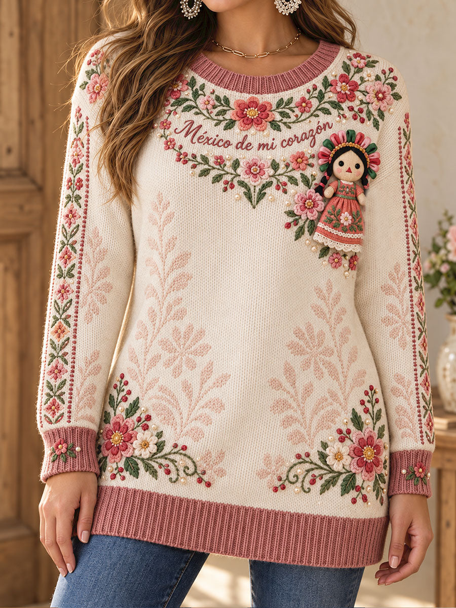 Suéter estampado con motivos de la cultura popular mexicana para mujer