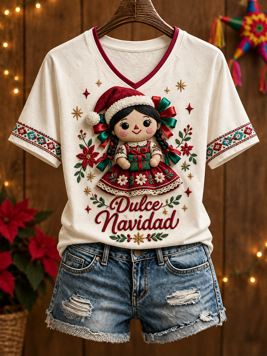 Camiseta México Navidad Feliz Navidad Art Printed para mujer