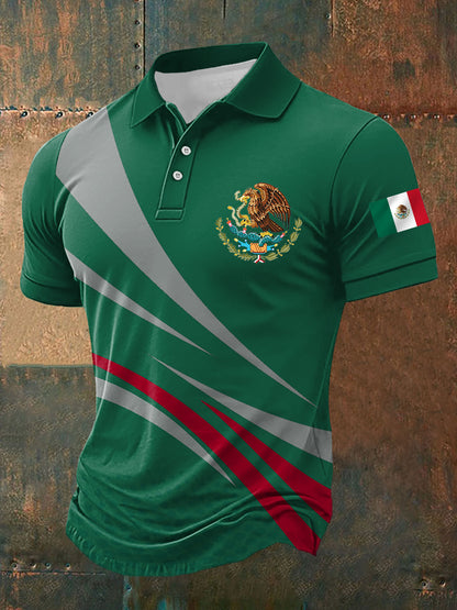 Polo Casual con Estampado de Bandera de México para Hombre