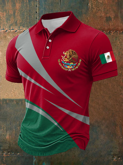 Polo Casual con Estampado de Bandera de México para Hombre