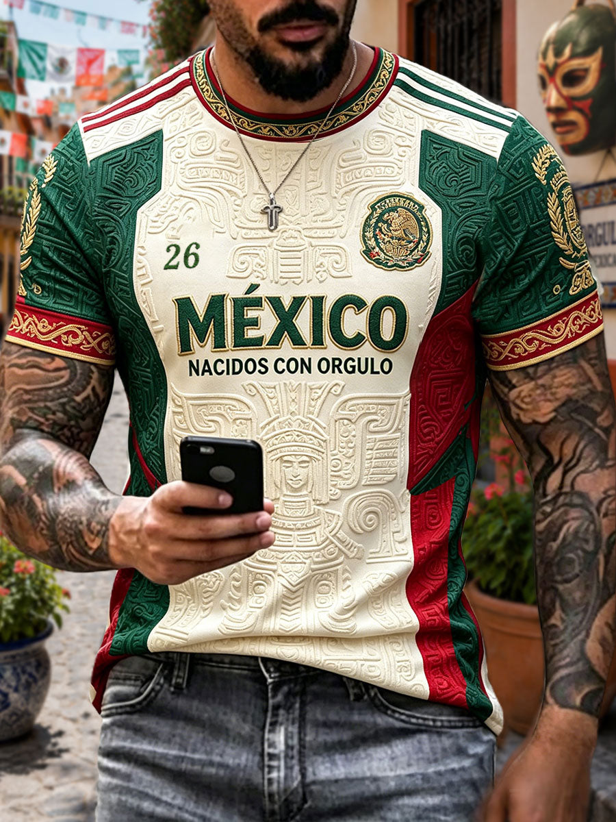 Camiseta estampada con diseño artístico para amantes del fútbol mexicano, para hombre