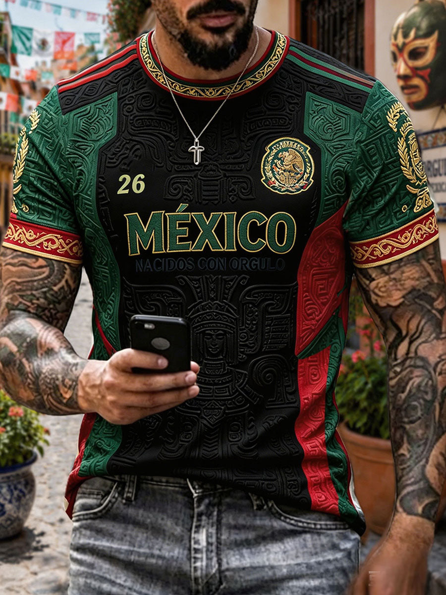 Camiseta estampada con diseño artístico para amantes del fútbol mexicano, para hombre