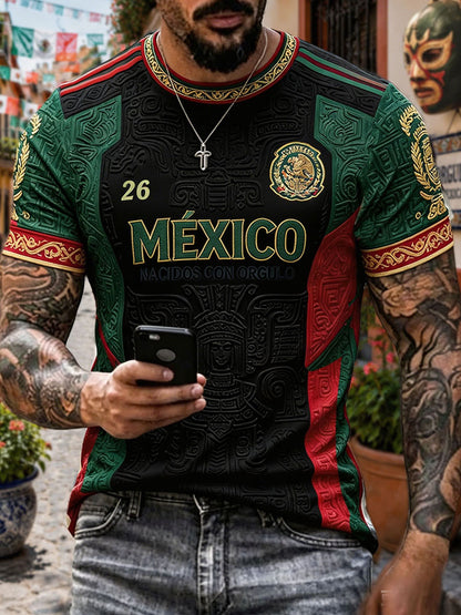 Camiseta estampada con diseño artístico para amantes del fútbol mexicano, para hombre