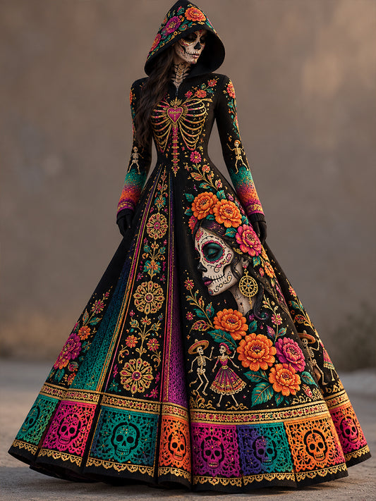 Vestido estampado de Día de Muertos mexicano para mujer